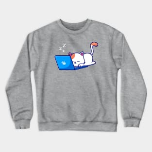 Cute Cat Sleeping And Working On Laptop Crewneck Sweatshirt